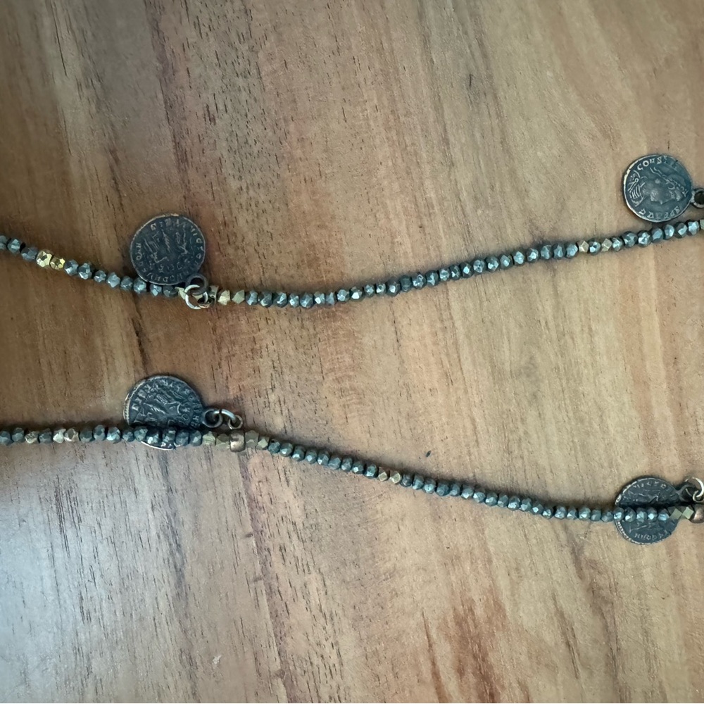 Fringe Studio Antiqued Silver-Tone Bead Necklace with Coin Charms